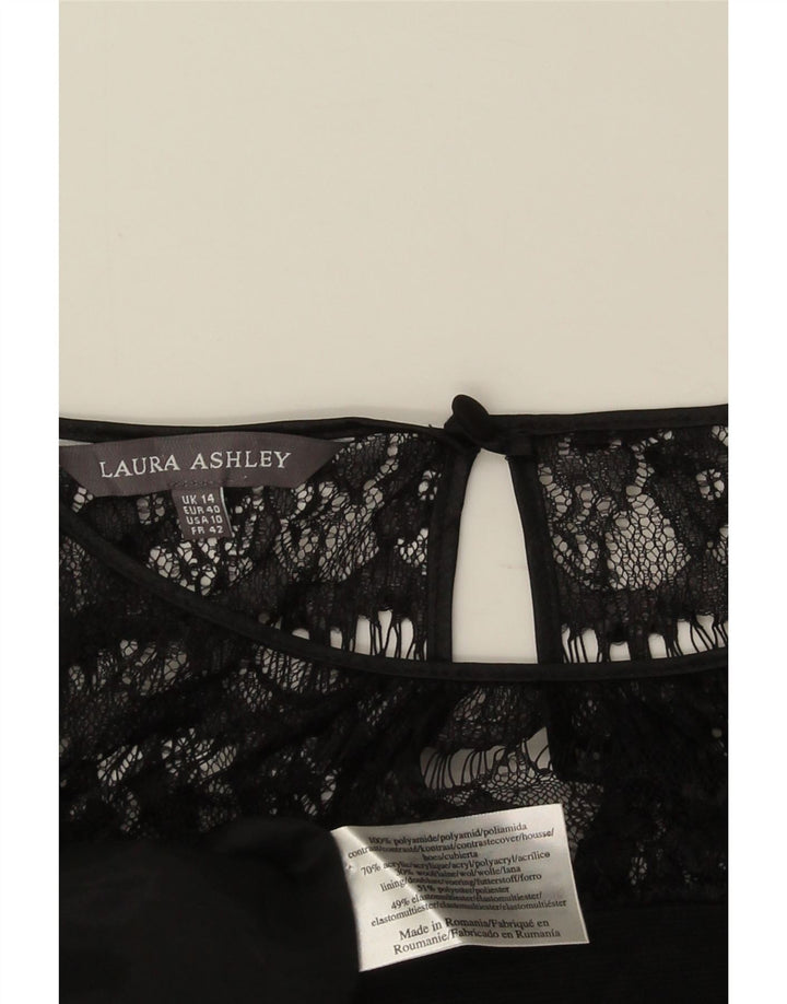 Vestido feminino Laura Ashley com bainha de manga comprida Reino Unido 14 grande preto poliamida