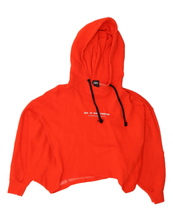ZARA Womens Oversized Crop Hoodie Jumper UK 16 Large Red Cotton Vintage Zara and Second-Hand Zara from Messina Hembry 