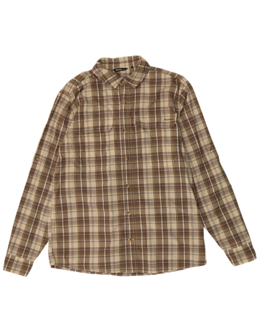 Camisa masculina ROHAN poliamida xadrez marrom médio