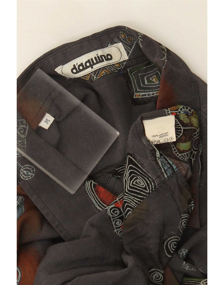 Camisa masculina vintage com padrão abstrato viscose cinza médio