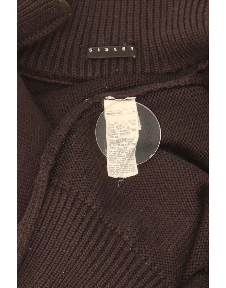Suéter cardigã masculino Sisley grande lã marrom