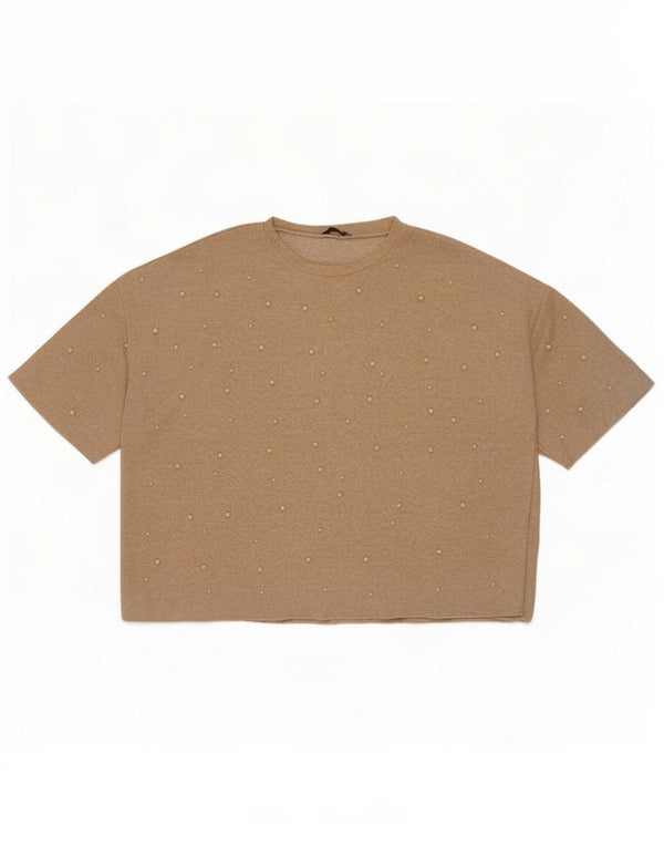Zara Womens Trafaluc Oversized Blouse Top UK 16 Large Beige Spotted Viscose