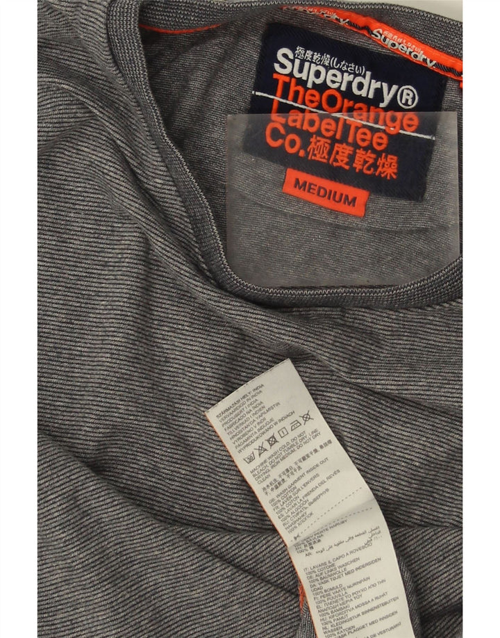 Superdry Mens Top Manga Longa Médio Cinza Risca Algodão