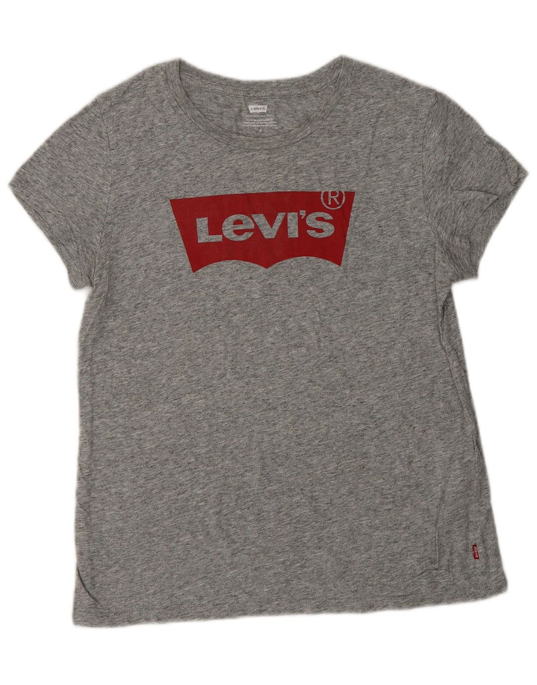 Camiseta feminina gráfica LEVI'S UK 12 algodão manchado cinza médio
