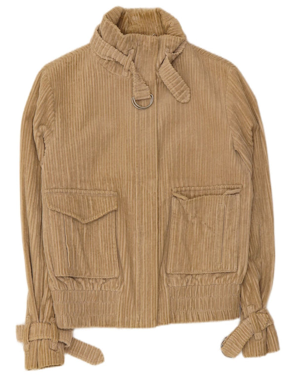 Jaqueta de veludo vintage feminina UK 14 algodão bege médio