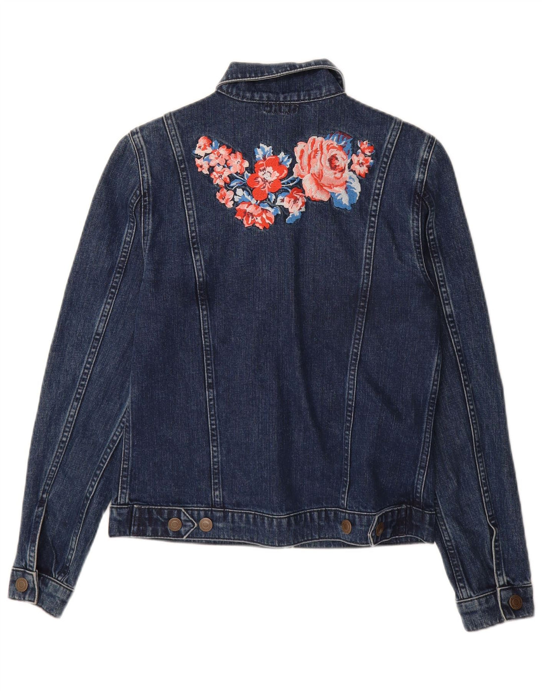 Jaqueta jeans feminina Cath Kidston Reino Unido 8 pequena algodão floral azul marinho