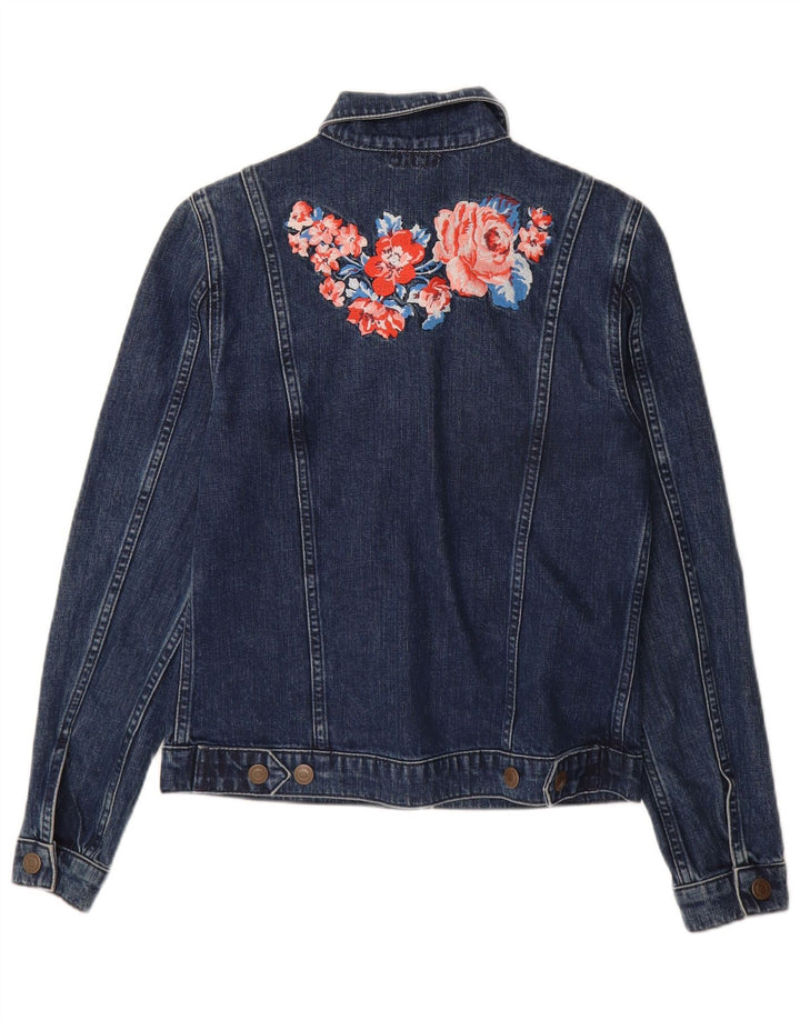 Jaqueta jeans feminina Cath Kidston Reino Unido 8 pequena algodão floral azul marinho