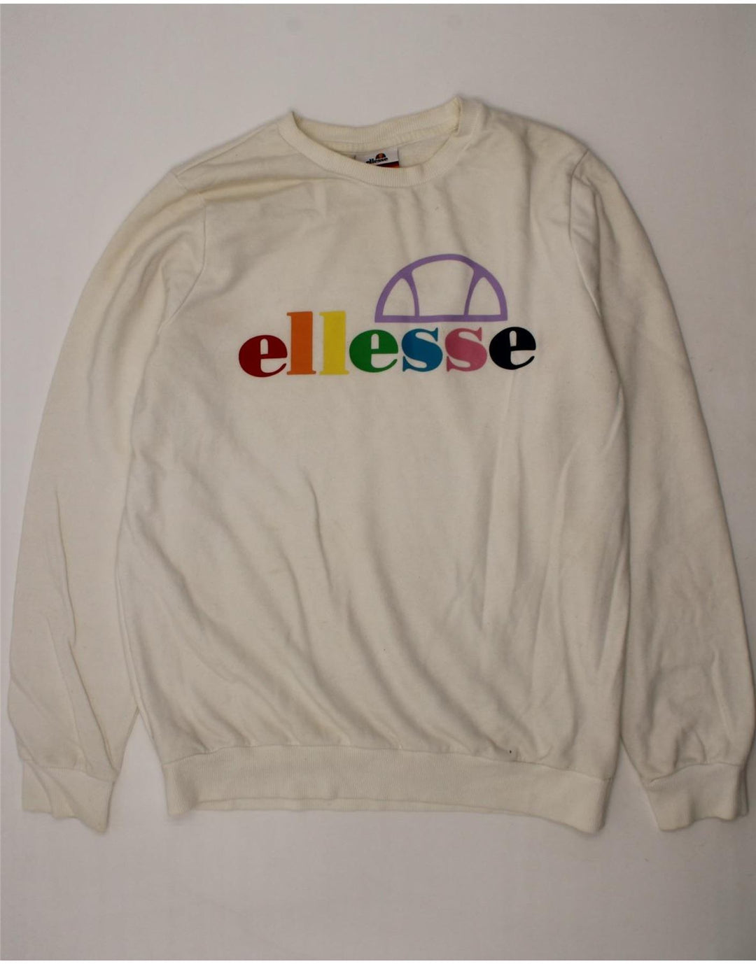 ELLESSE Girls Graphic Sweatshirt Jumper 13-14 Years Off White Cotton Vintage Ellesse and Second-Hand Ellesse from Messina Hembry 