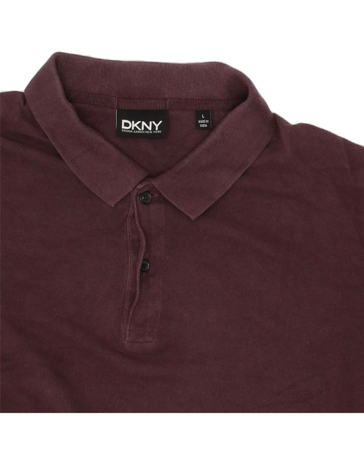 DKNY Mens Graphic Polo Shirt Large Burgundy Cotton Vintage Dkny and Second-Hand Dkny from Messina Hembry 