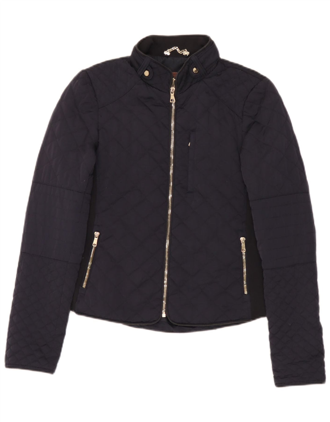 Jaqueta acolchoada feminina Zara UK 12 poliéster azul marinho médio