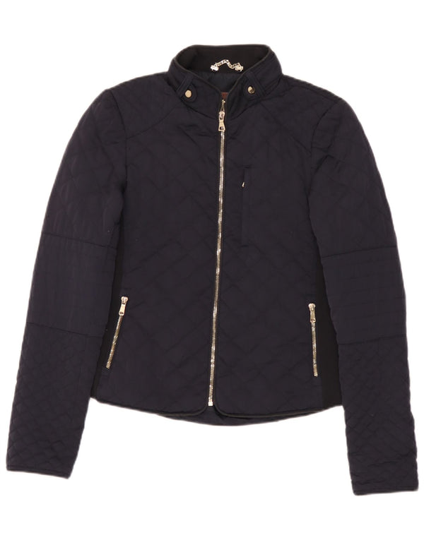 Jaqueta acolchoada feminina Zara UK 12 poliéster azul marinho médio