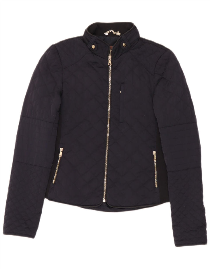 Jaqueta acolchoada feminina Zara UK 12 poliéster azul marinho médio