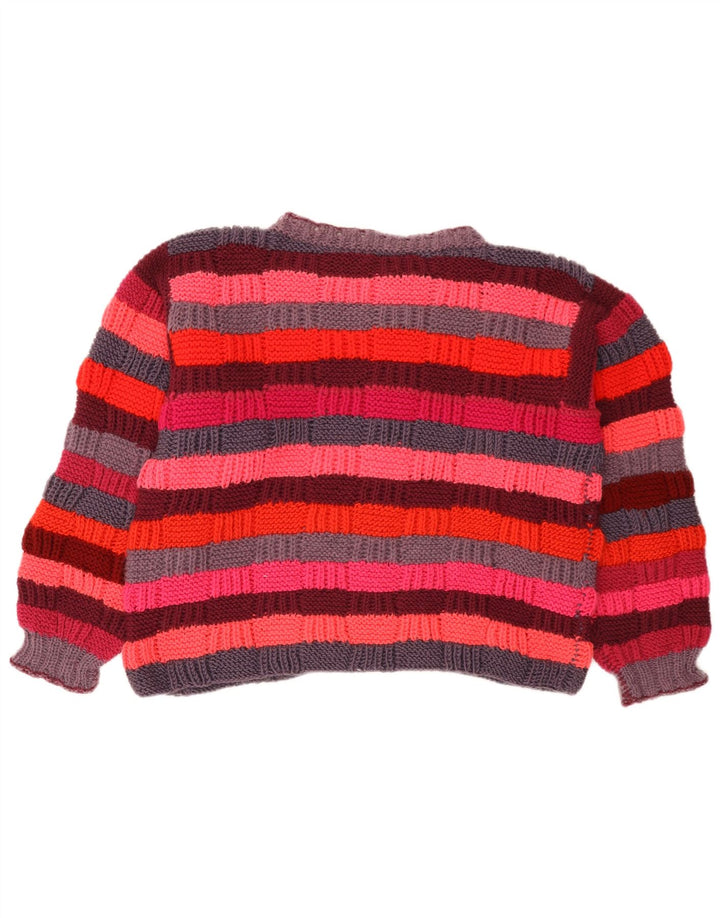Suéter feminino vintage com gola tartaruga Reino Unido 16 listrado grande multicolorido