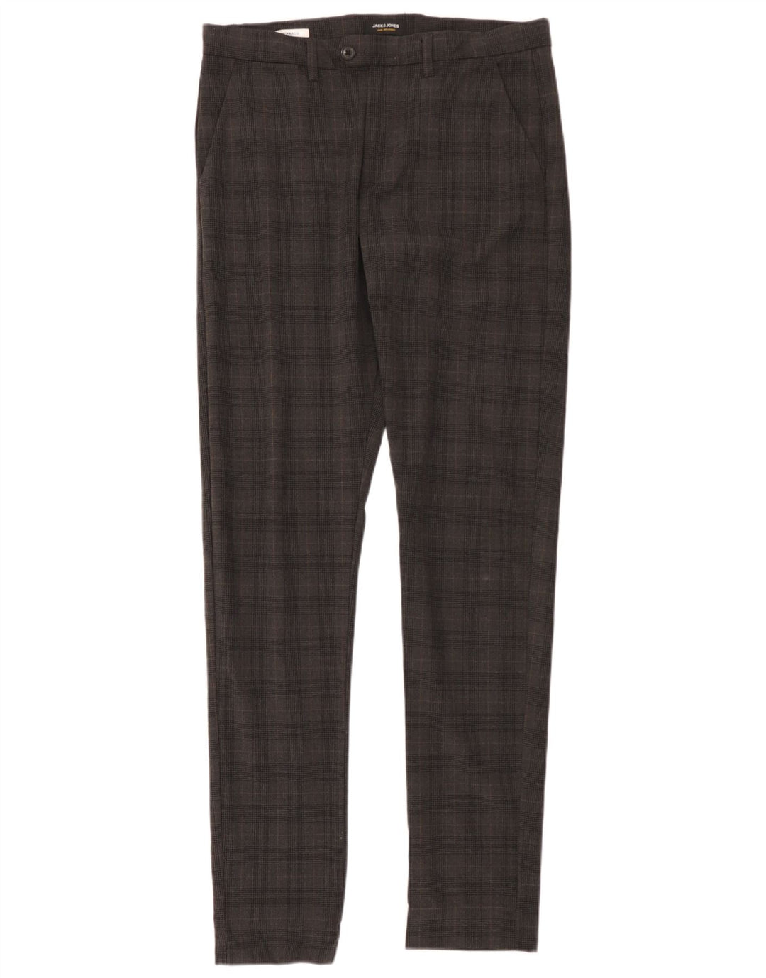Calça masculina Jack & Jones Marco Slim Chino W33 L36 cinza xadrez poliéster