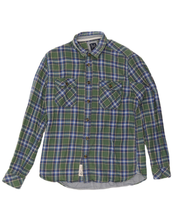 Crew Clothing Mens Camisa de flanela slim fit grande algodão xadrez verde