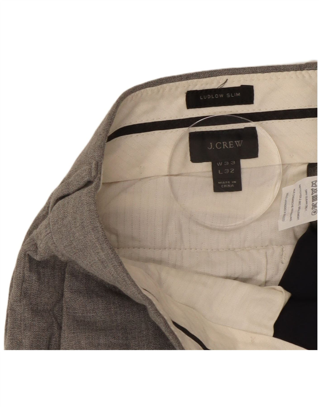 Calça J. Crew masculina Ludlow Slim Suit W33 L30 lã cinza