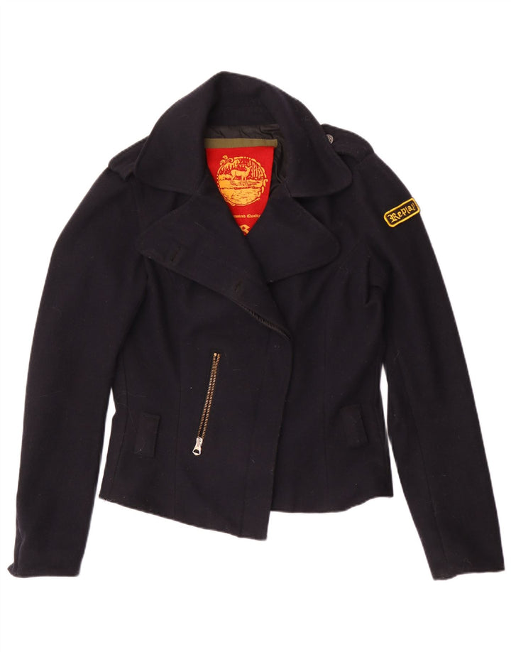 Jaqueta Blazer Feminina Replay Reino Unido 16 Grande Lã Azul Marinho