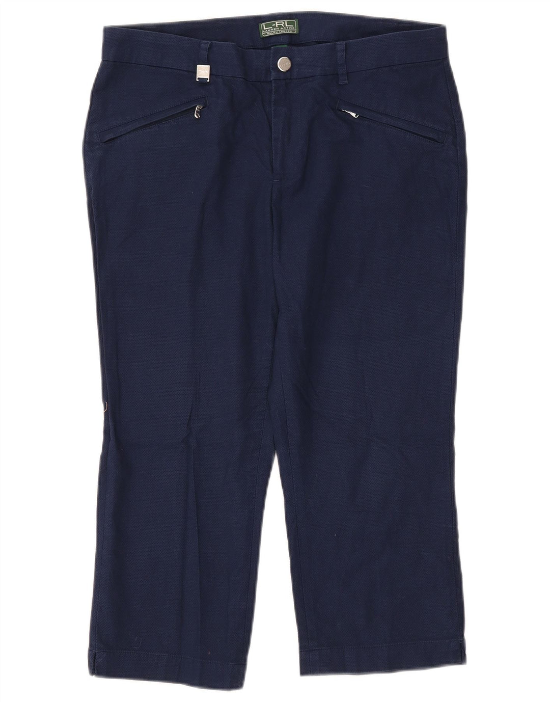 Calça capri feminina Ralph Lauren EUA 6 médio W33 L21 algodão azul marinho