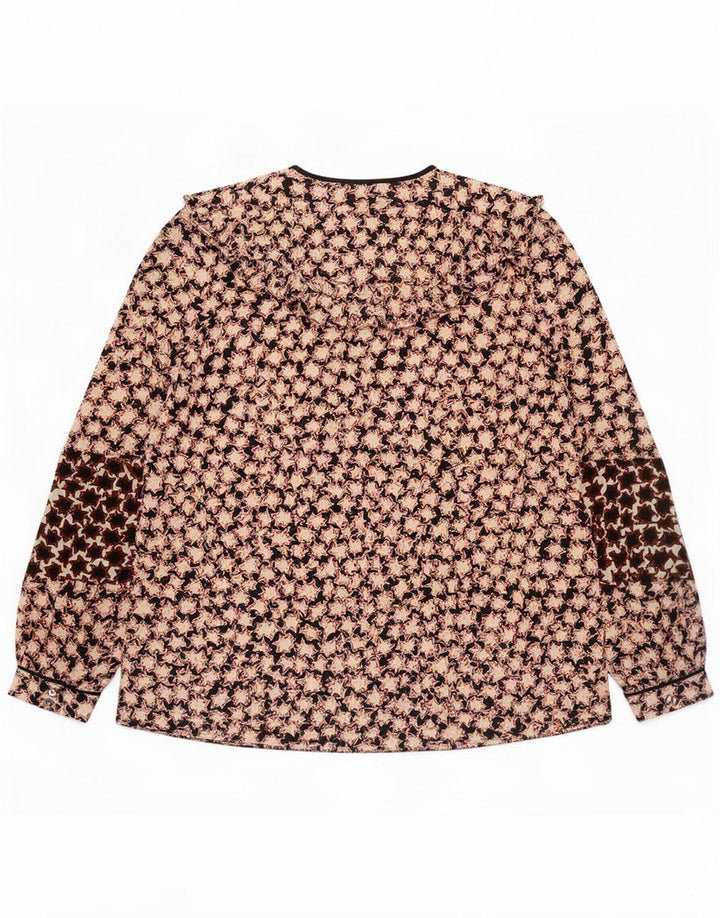 Blusa feminina Whistles com padrão abstrato UK 12 poliéster preto médio