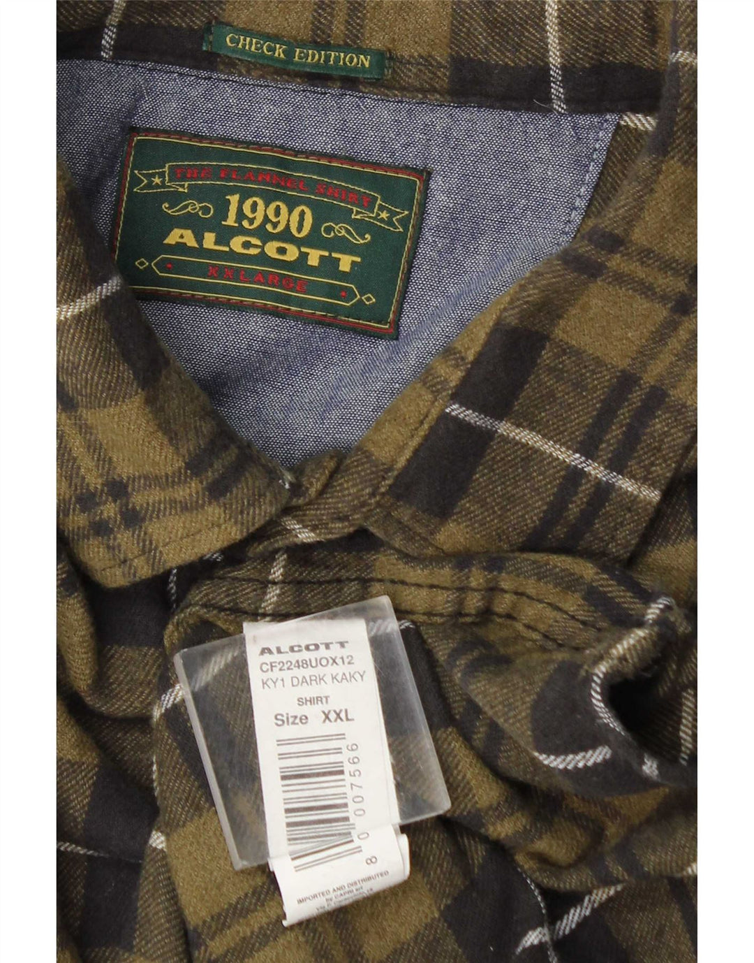 Camisa masculina de flanela Alcott 2XL algodão xadrez cáqui