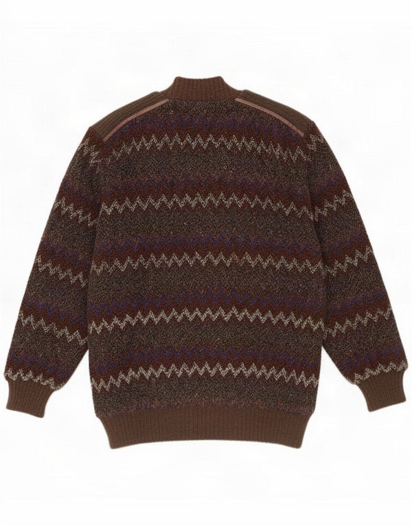 Vintage Mens Knit Bomber Jacket UK 42 XL Brown Chevron