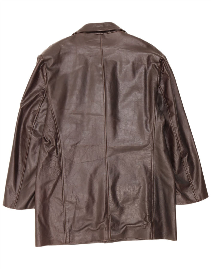 Casaco de couro feminino vintage UK 18 XL marrom
