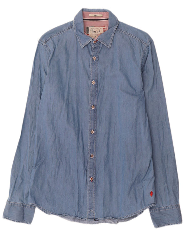Camisa jeans masculina Marlboro Classics grande algodão azul