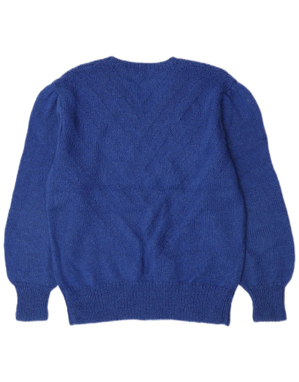 Suéter feminino vintage com decote em V Reino Unido 14 grande azul Chevron clássico