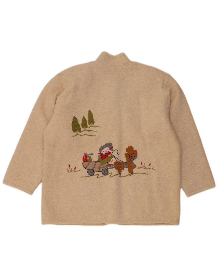 Jaqueta blazer feminina VINTAGE gráfica com 5 botões Reino Unido 14 grande bege