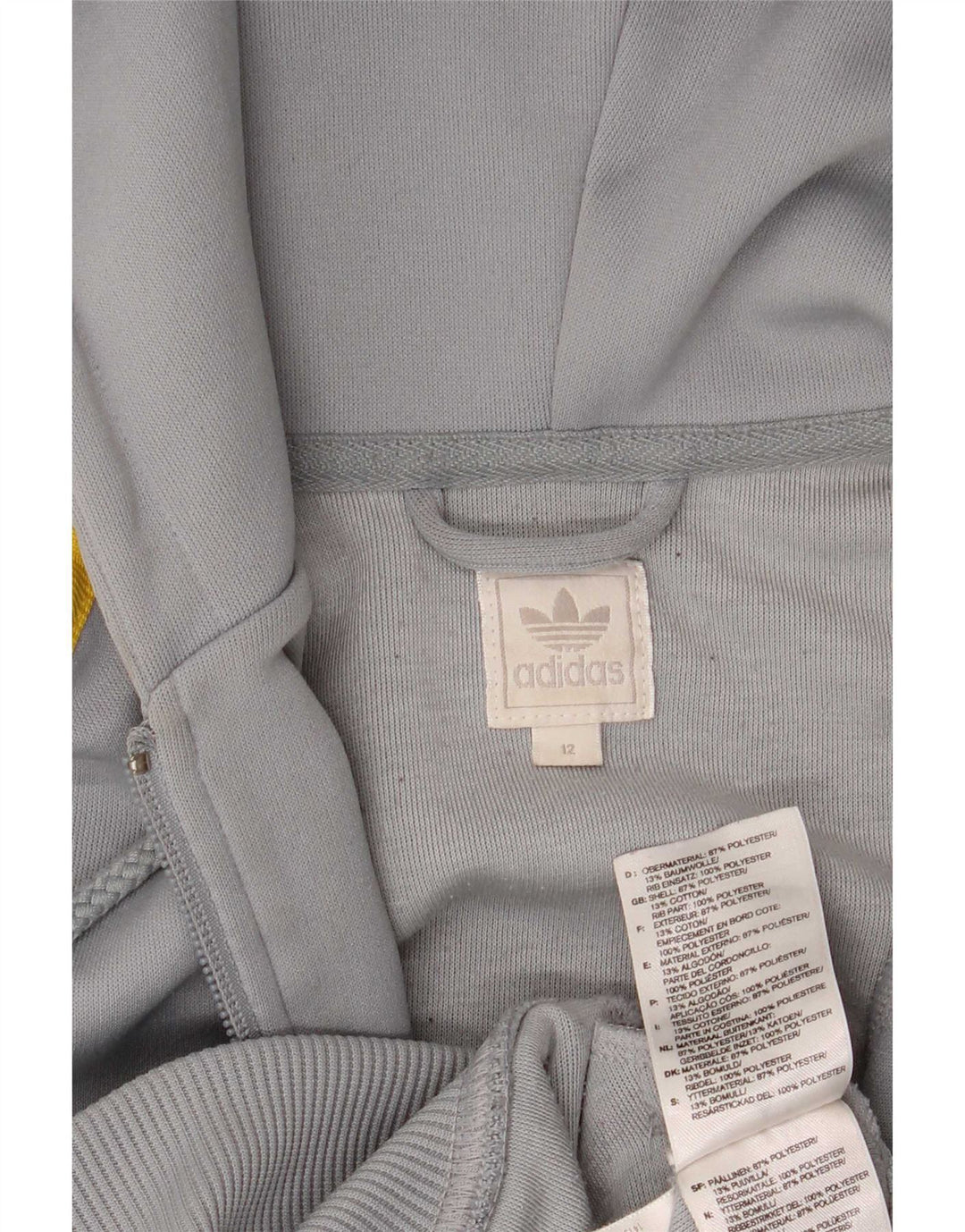 Suéter adidas feminino com capuz e zíper UK 12 poliéster cinza médio