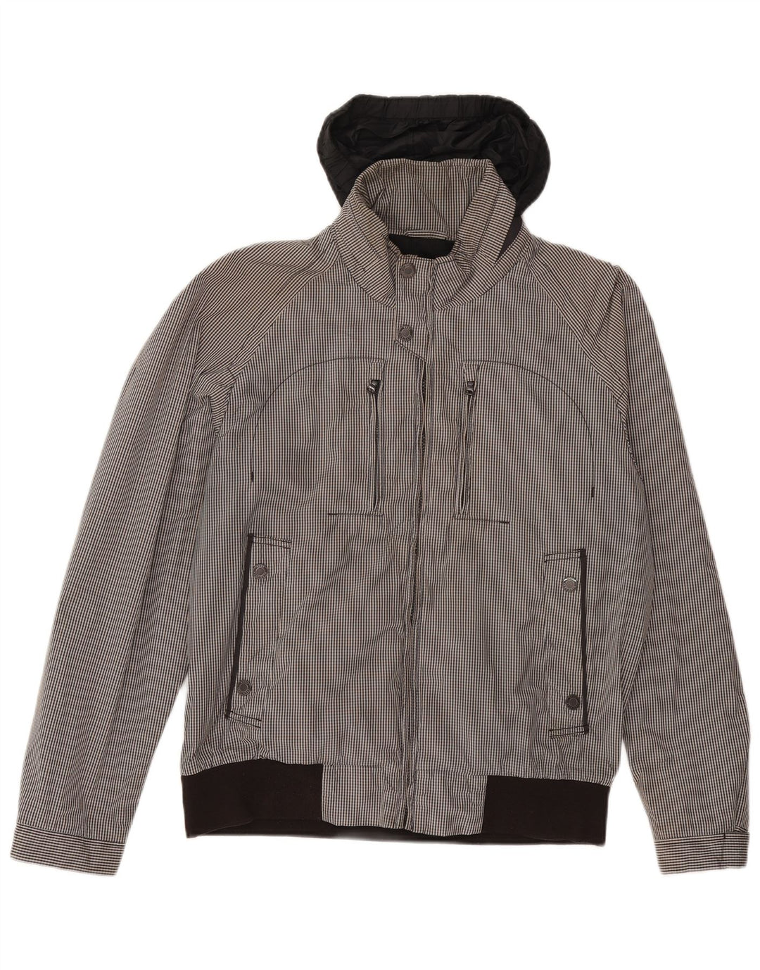 Jaqueta bomber masculina com capuz Hugo Boss EU 50 grande poliéster preto guingão