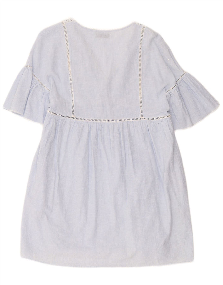 Vestido feminino Zara Trafaluc Shift UK 12 risca de giz azul médio