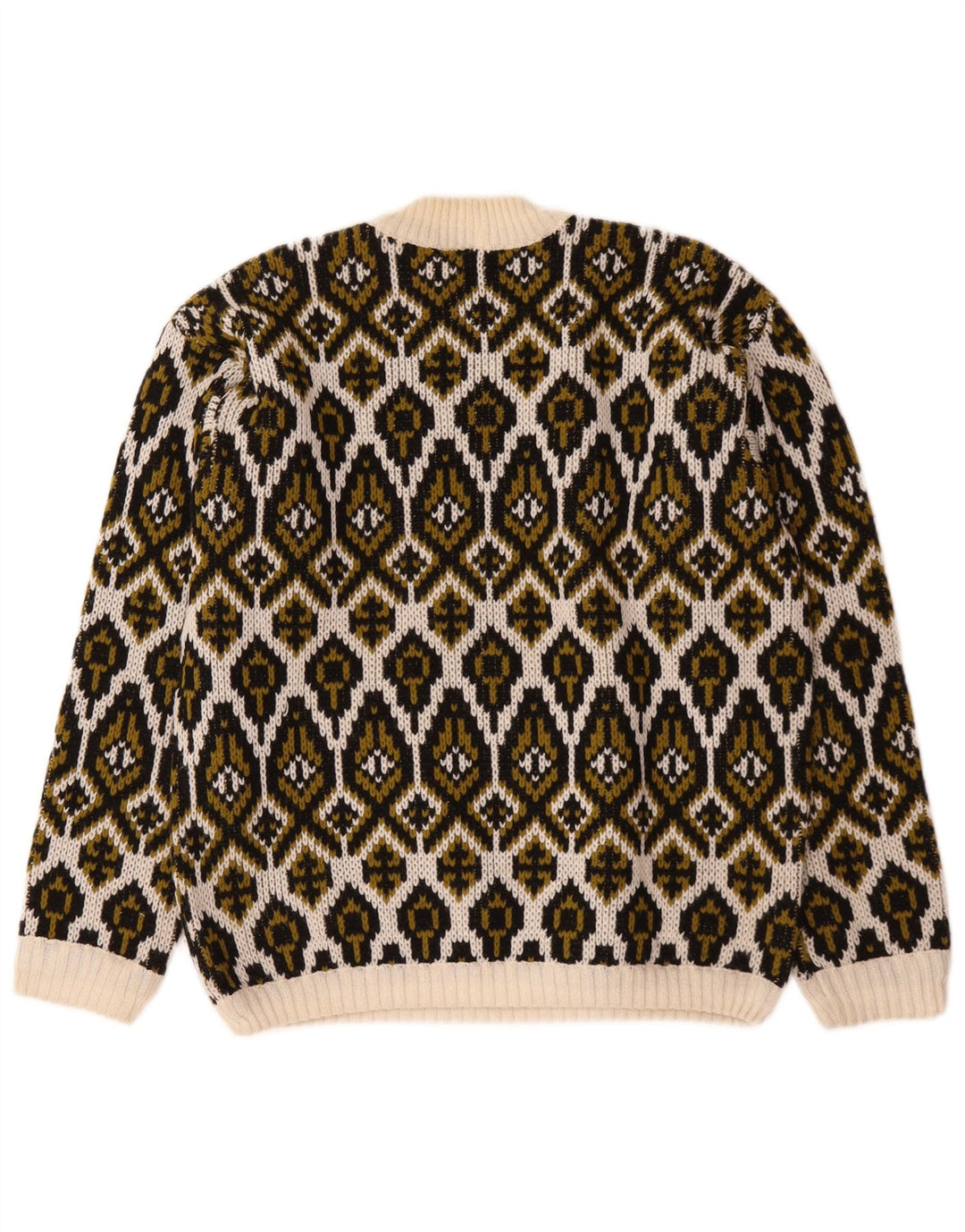 Suéter feminino vintage com gola tartaruga médio off white Fair Isle