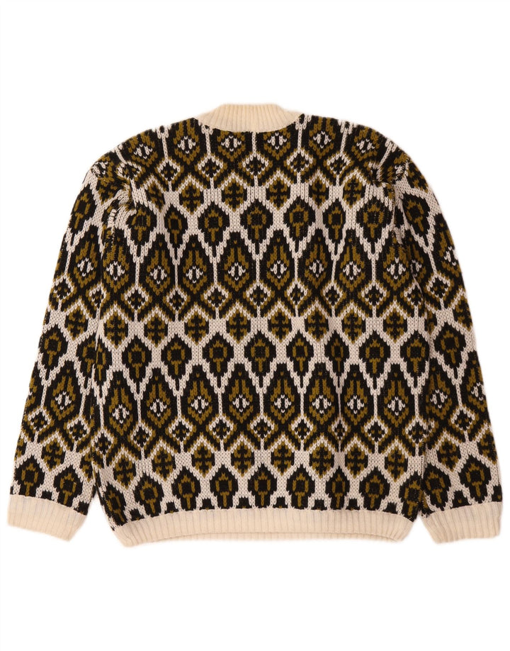 Suéter feminino vintage com gola tartaruga médio off white Fair Isle