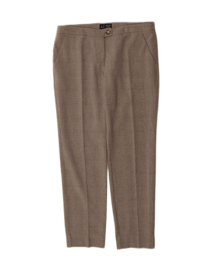 Calça feminina Armani de terno reto EU 40 médio W30 L27 xadrez cinza