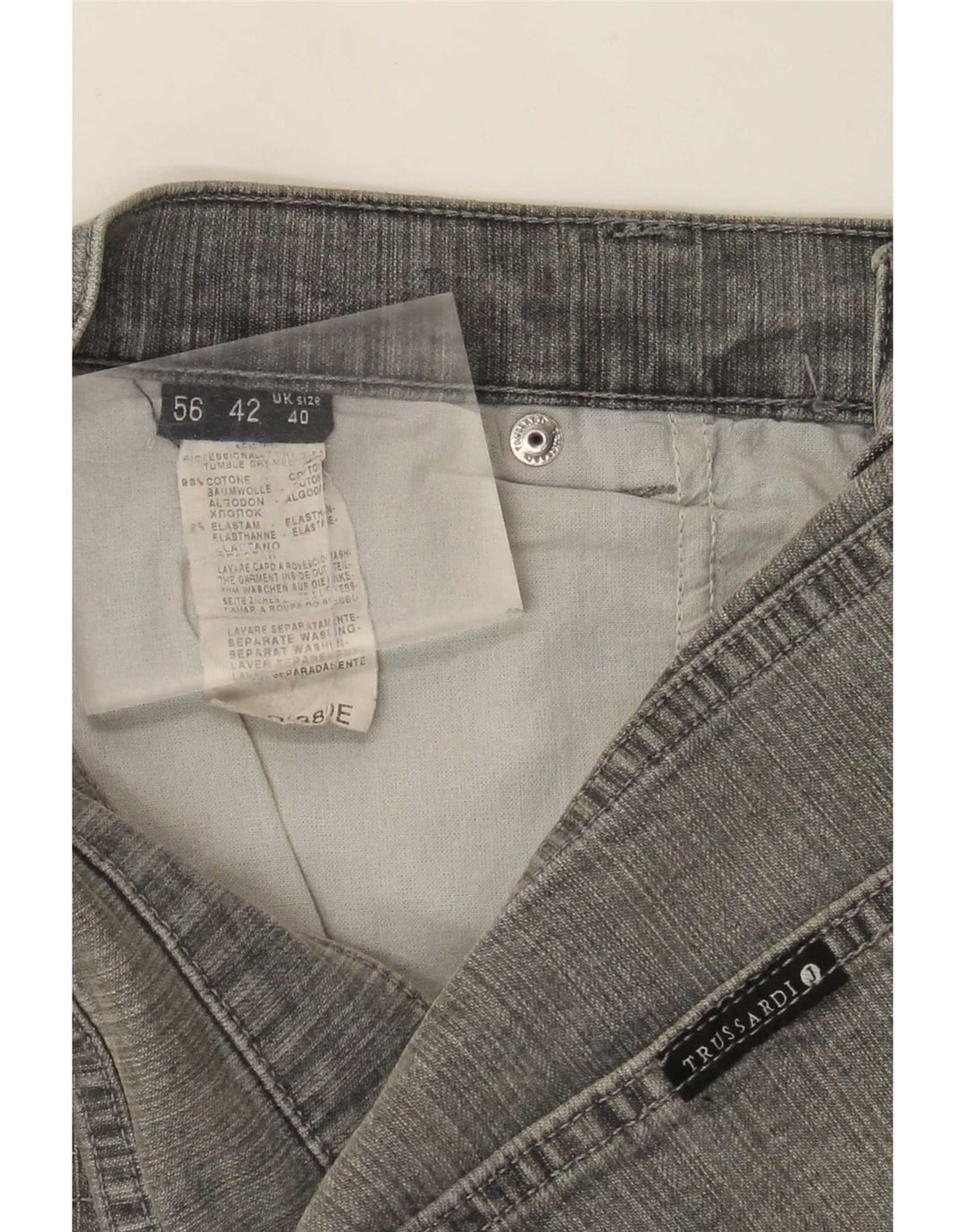 Trussardi Calça jeans reta masculina W36 L31 algodão cinza