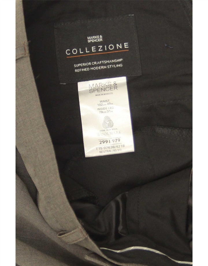 Calça masculina de terno reto Marks & Spencer W40 L30 lã verde