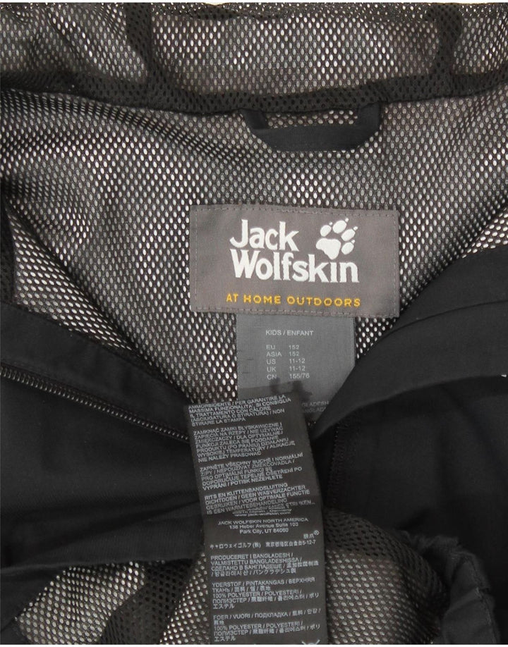 Jaqueta de chuva com capuz gráfico Jack Wolfskin Boys 11-12 anos poliéster preto