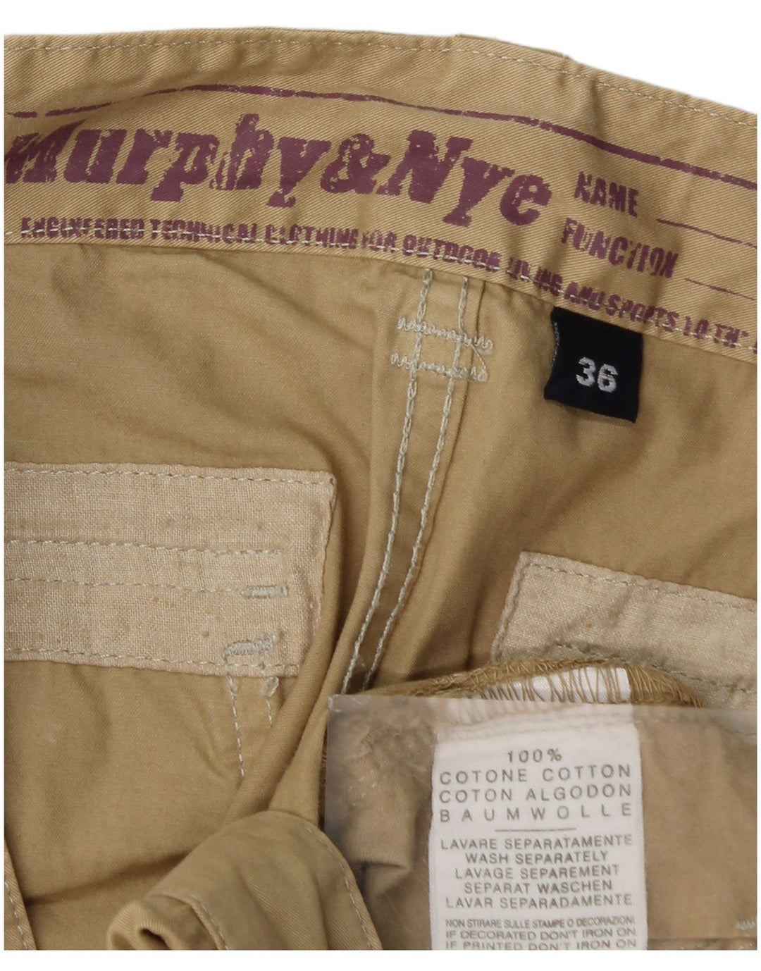 Calça cargo reta masculina Murphy & Nye W36 L32 algodão bege