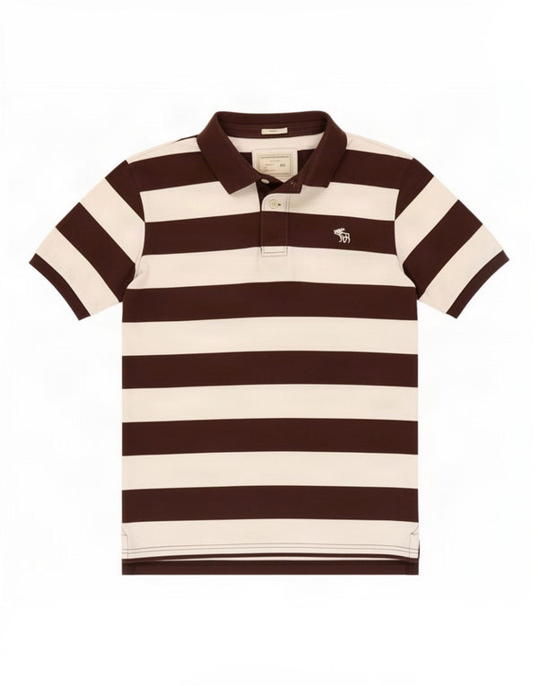 Abercrombie & Fitch Mens Muscle Polo Shirt XL Brown Striped Cotton