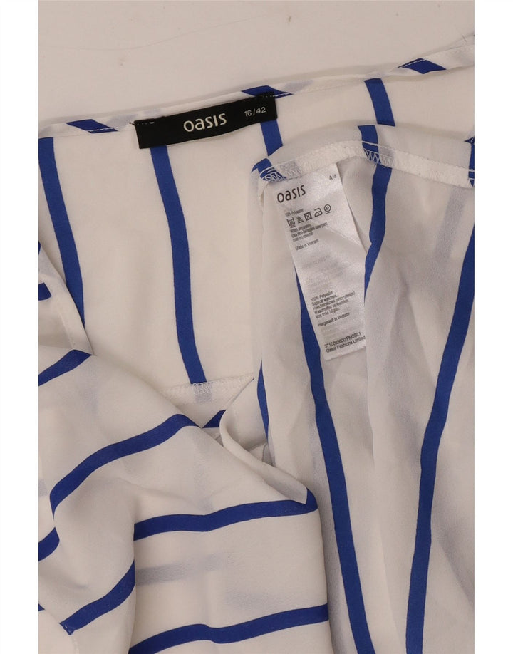 Blusa feminina Oasis sem mangas com gravata frontal Reino Unido 16 grande listrada branca