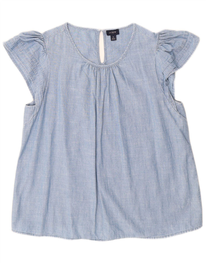 Blusa feminina J. CREW Top UK 10 algodão azul pequeno