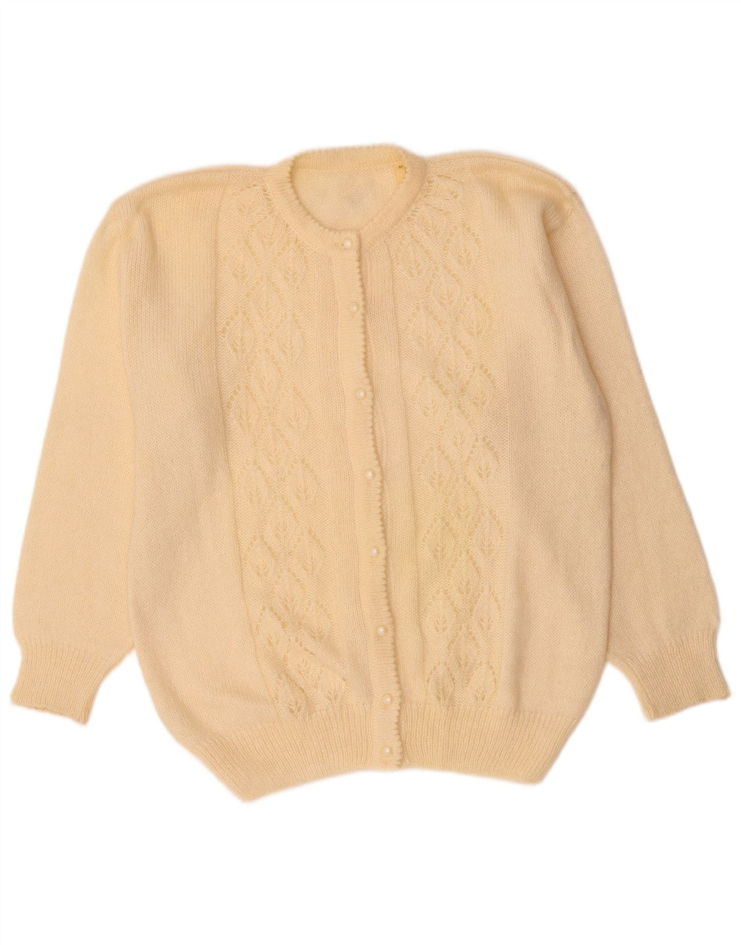 Suéter cardigã feminino VINTAGE UK 14 médio off white mohair