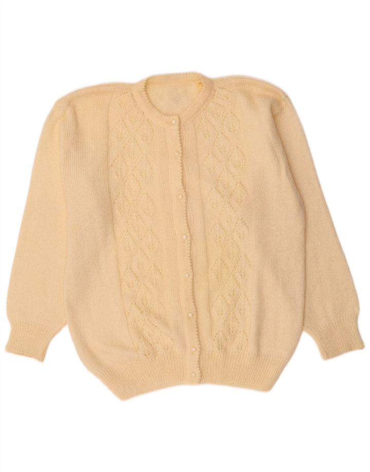 Suéter cardigã feminino VINTAGE UK 14 médio off white mohair