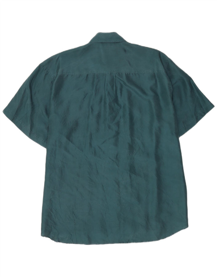 Camisa masculina vintage de manga curta grande seda verde