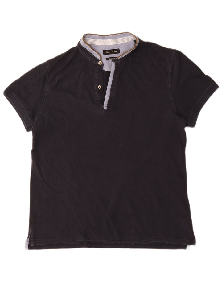 Camisa polo masculina Massimo Dutti médio azul marinho algodão colorblock