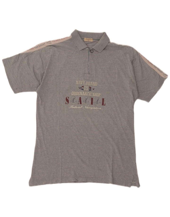 Camisa pólo gráfica masculina da Mc Crae XL algodão cinza