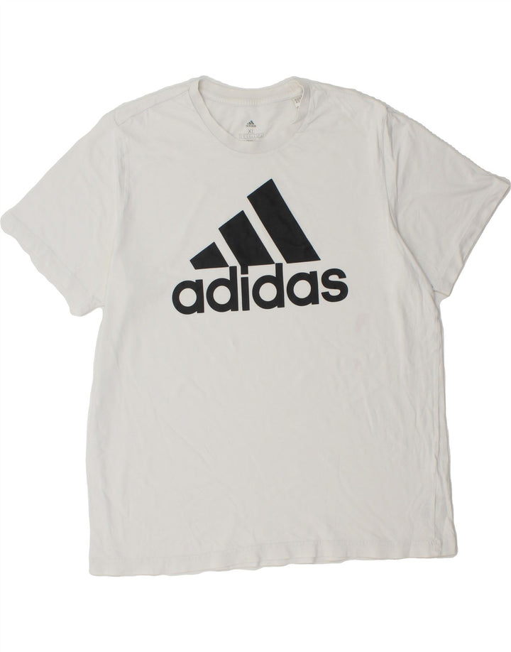 ADIDAS Mens Graphic T-Shirt Top XL White Cotton Vintage Adidas and Second-Hand Adidas from Messina Hembry 