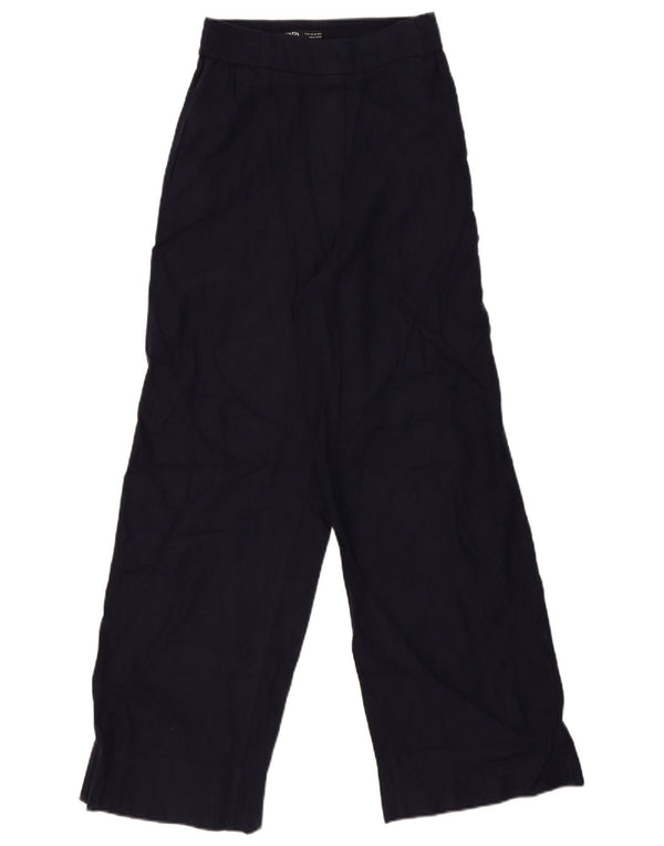 Zara Calça Chino Feminina Cintura Alta Perna Larga XS W24 L30 Azul Marinho