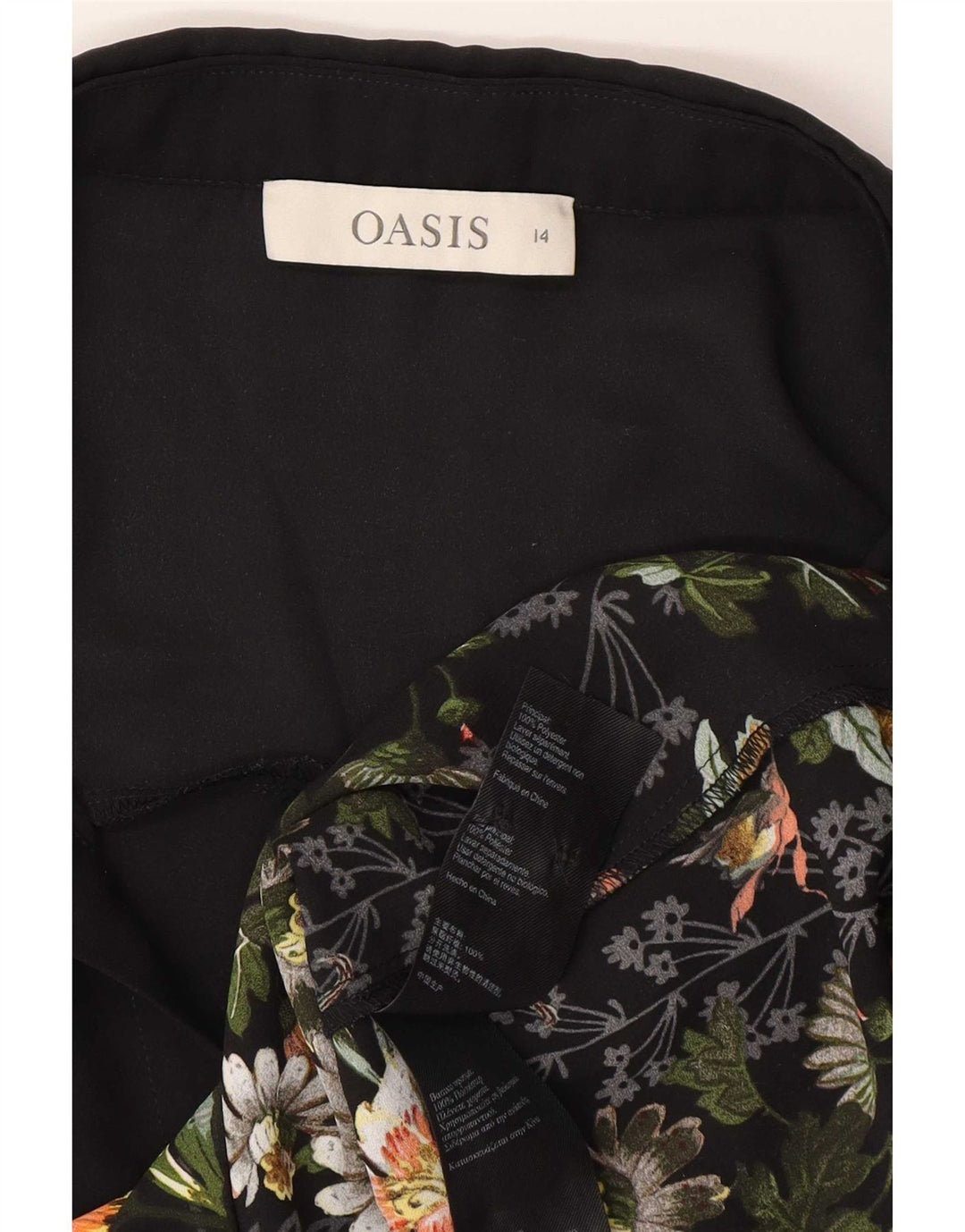 Blusa feminina militar Oasis UK 14 poliéster floral preto médio